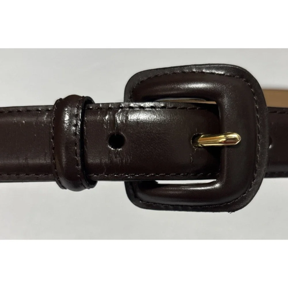 Women's Med Brown Bonded Leather Belt‎ Essential Basic Simple Everyday Neutral